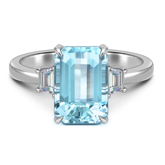 Кольцо из белого золота с бриллиантами и аквамарином (062642)