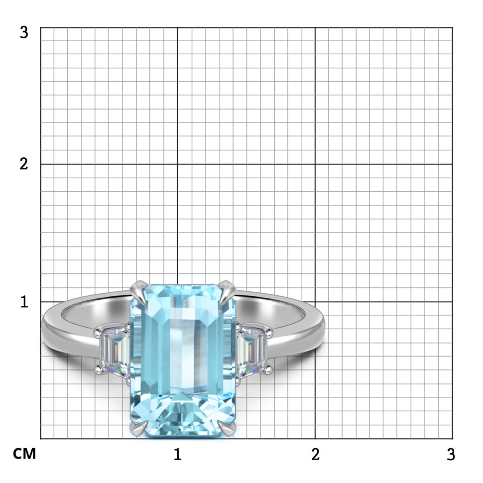 Кольцо из белого золота с бриллиантами и аквамарином (062642)