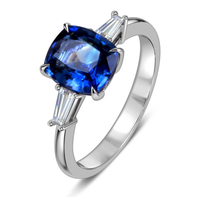 Кольцо из белого золота с бриллиантами и сапфиром (059152)