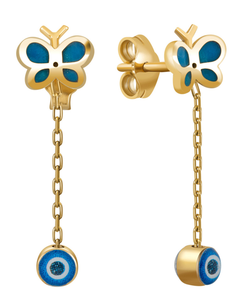 Серьги пусеты из жёлтого золота с эмалью (018183)