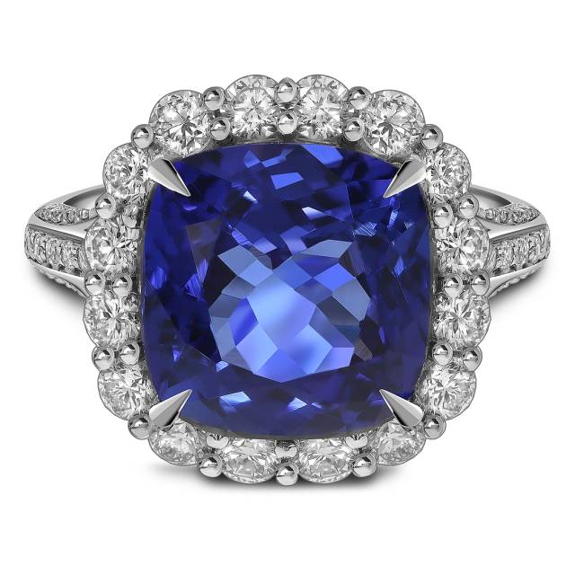 Кольцо из белого золота с бриллиантами и танзанитом (053572)