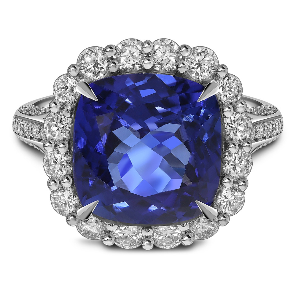 Кольцо из белого золота с бриллиантами и танзанитом (053572)