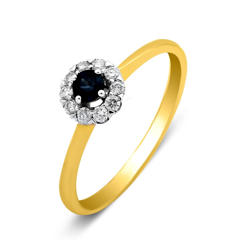 Кольцо из комбинированного золота с бриллиантами и сапфиром (025582)