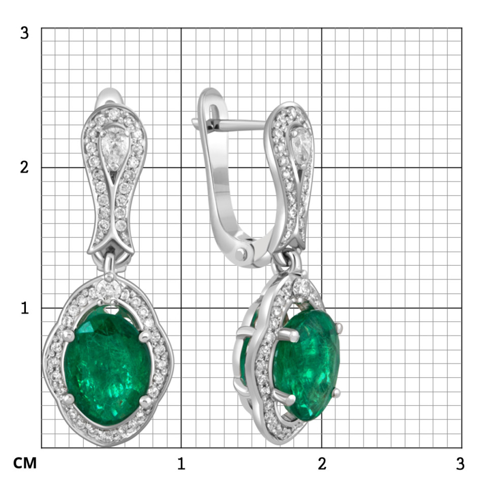 Серьги из белого золота с бриллиантами и изумрудами (049567)