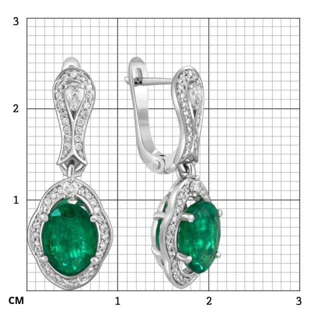 Серьги из белого золота с бриллиантами и изумрудами (049567)