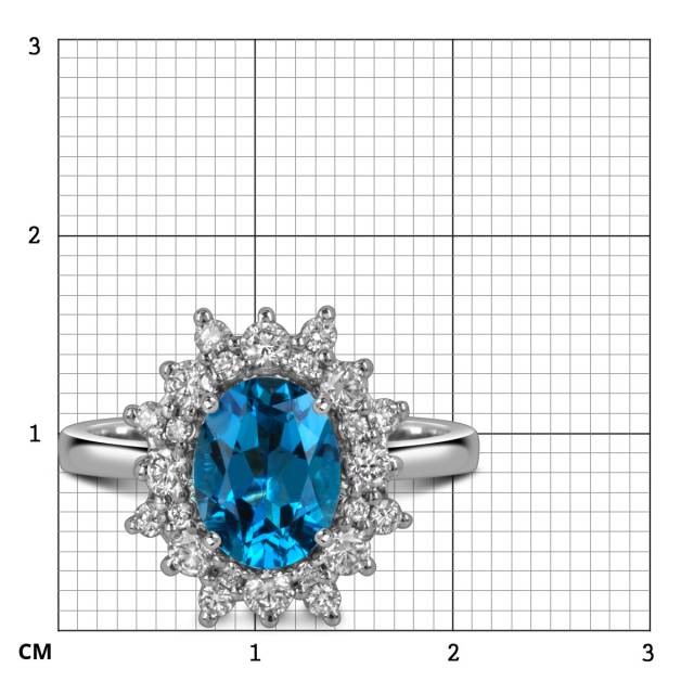 Кольцо из белого золота с бриллиантами и лондон топазом (060507)