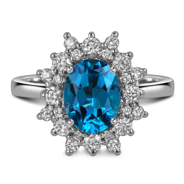 Кольцо из белого золота с бриллиантами и лондон топазом (060507)