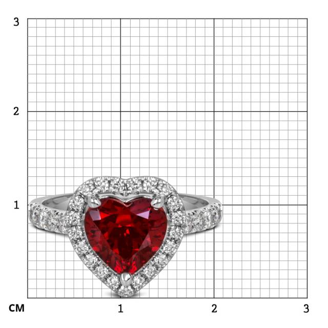 Помолвочное кольцо из белого золота с бриллиантами и гранатом "Сердце" (060135)