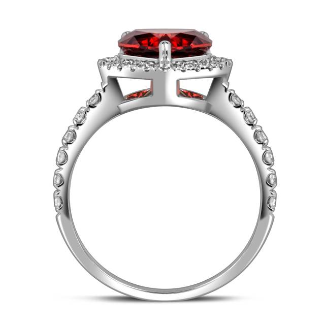 Помолвочное кольцо из белого золота с бриллиантами и гранатом "Сердце" (060135)