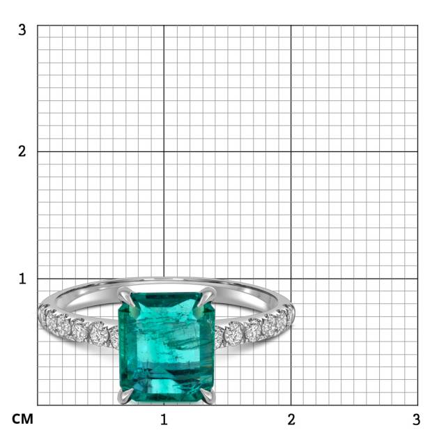 Кольцо из белого золота с бриллиантами и изумрудом (058507)