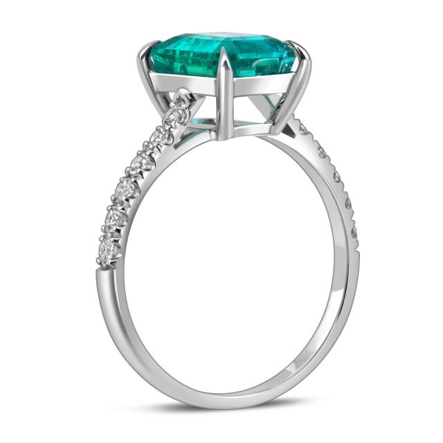 Кольцо из белого золота с бриллиантами и изумрудом (058507)