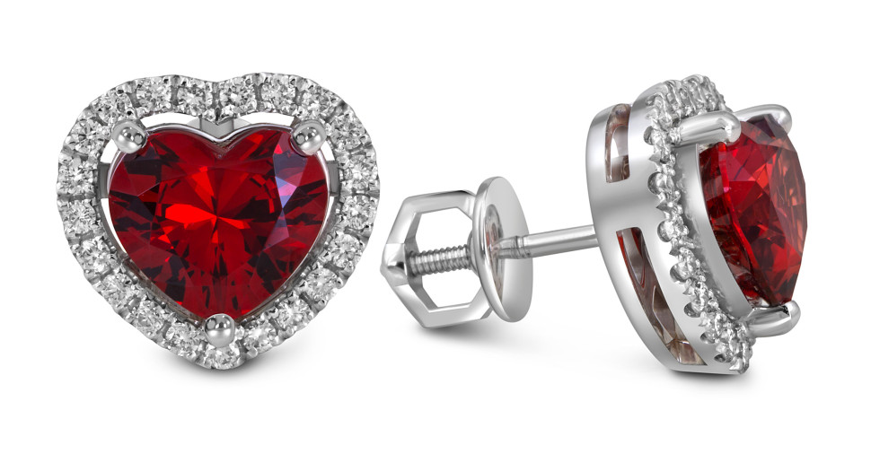 Серьги пусеты из белого золота с бриллиантами и грантами 