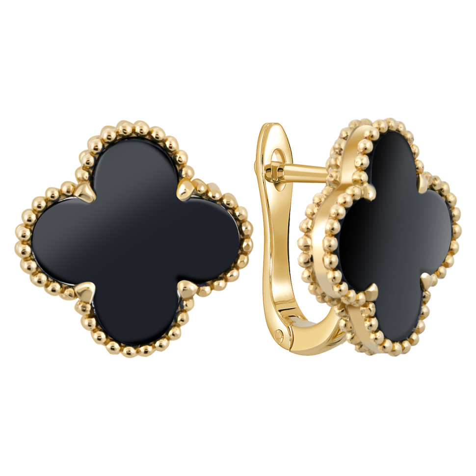 Серьги из жёлтого золота с ониксами (057697)