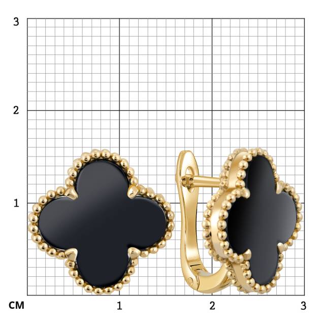 Серьги из жёлтого золота с ониксами (057697)