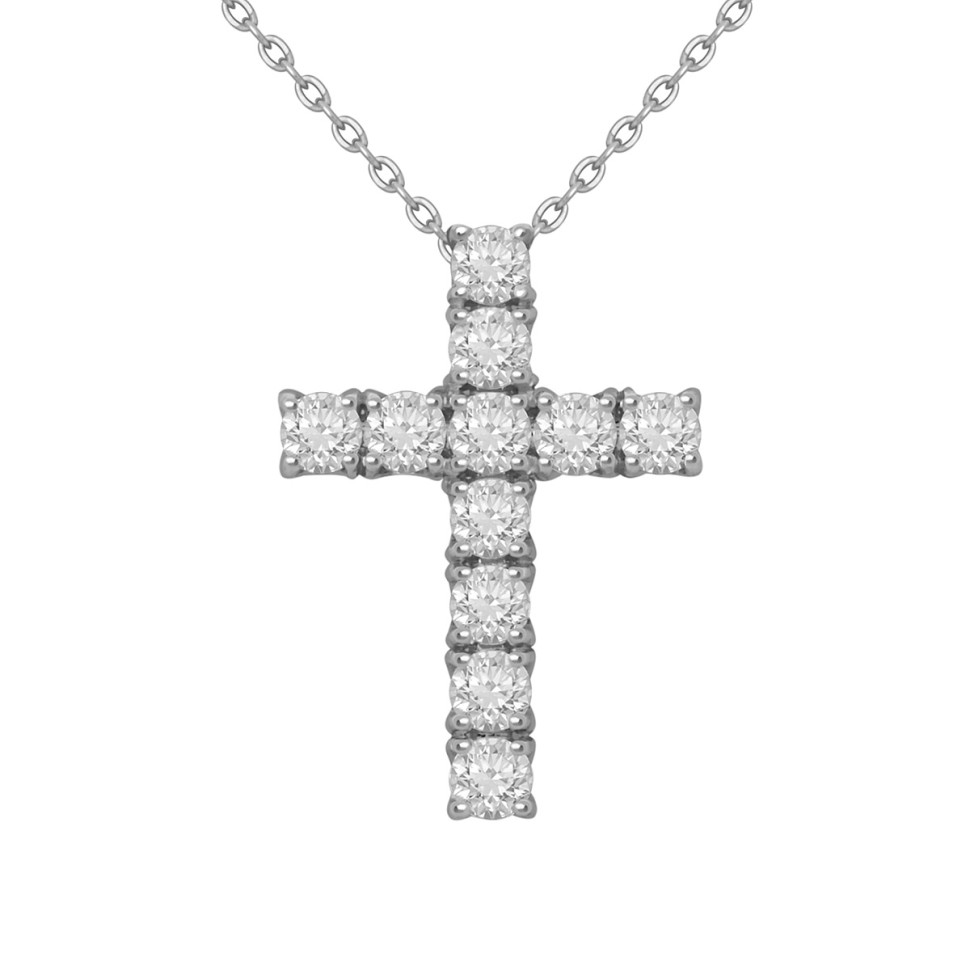 Колье крест из белого золота с бриллиантами (038812)