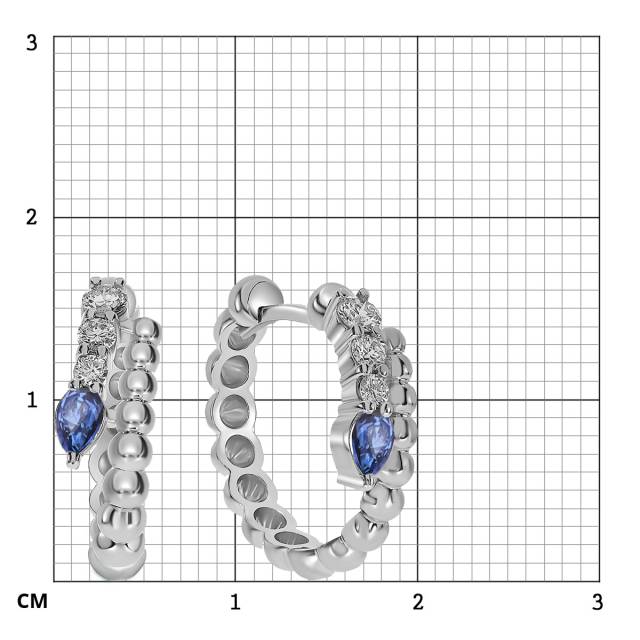 Серьги конго из белого золота с бриллиантами и голубыми сапфирами (061121)