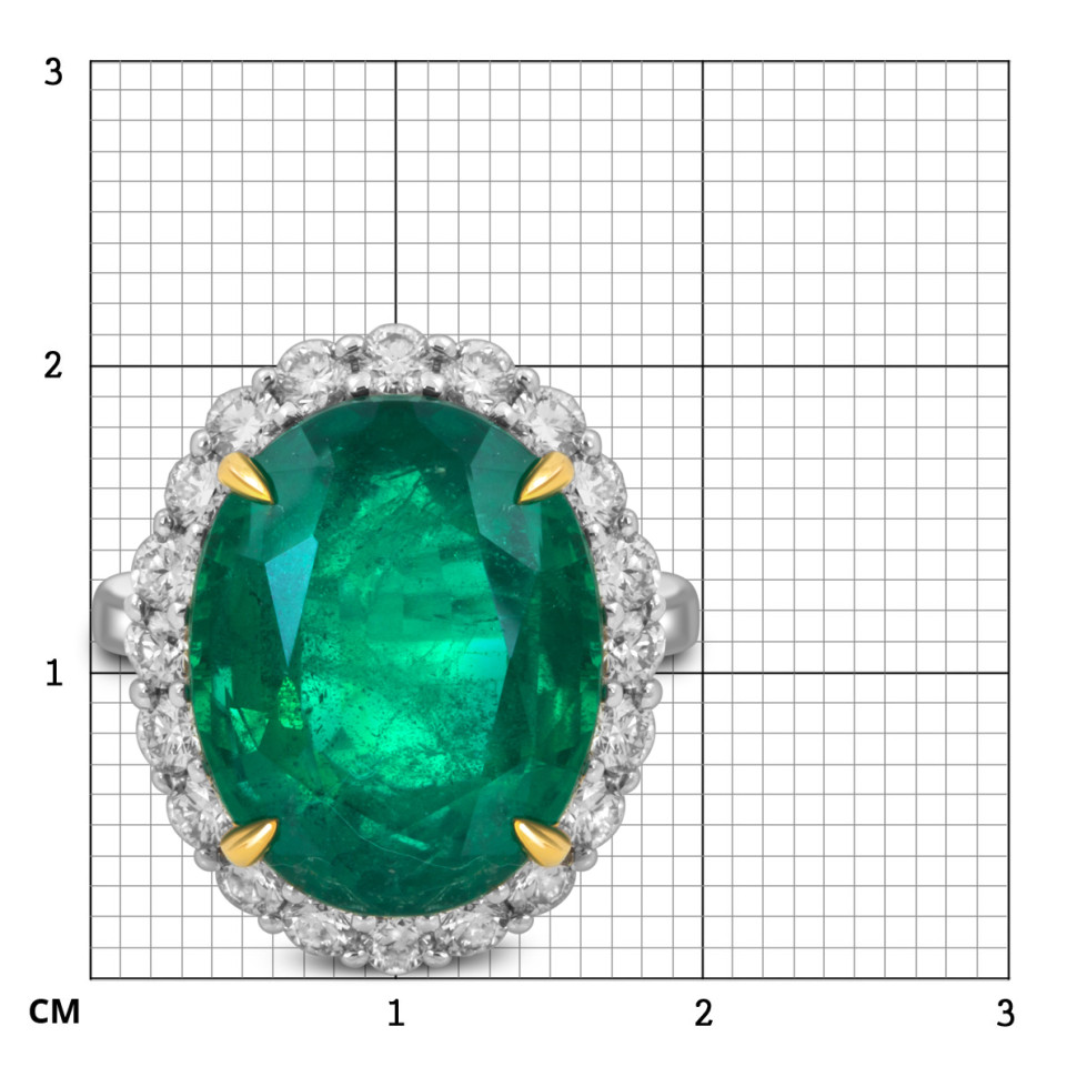 Кольцо из белого золота с бриллиантами и изумрудом (053528)