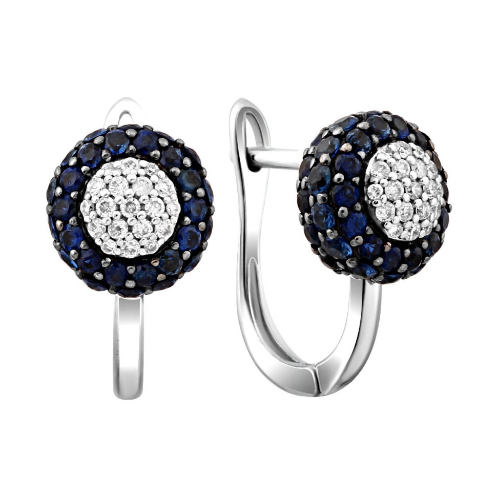 Серьги из белого золота с бриллиантами и сапфирами (024800)