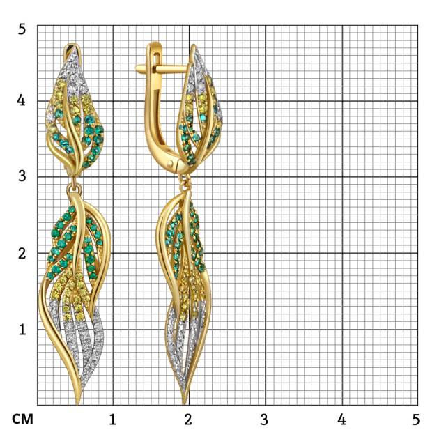Серьги из жёлтого золота с бриллиантами, изумрудами и жёлтыми сапфирами (059608)
