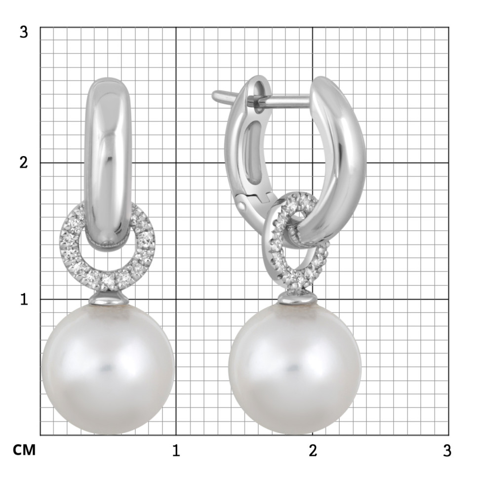 Серьги из белого золота с бриллиантами и жемчугом (049526)