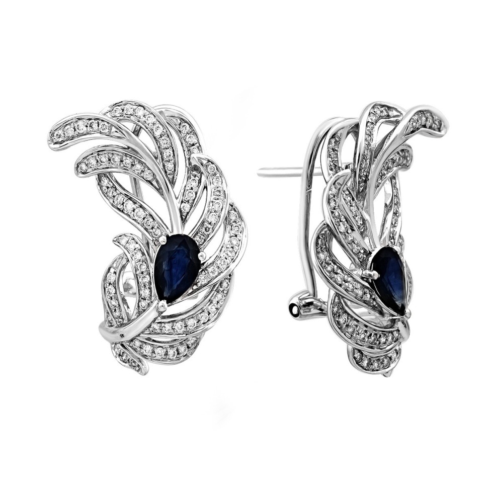 Серьги из белого золота с бриллиантами и сапфирами (025932)