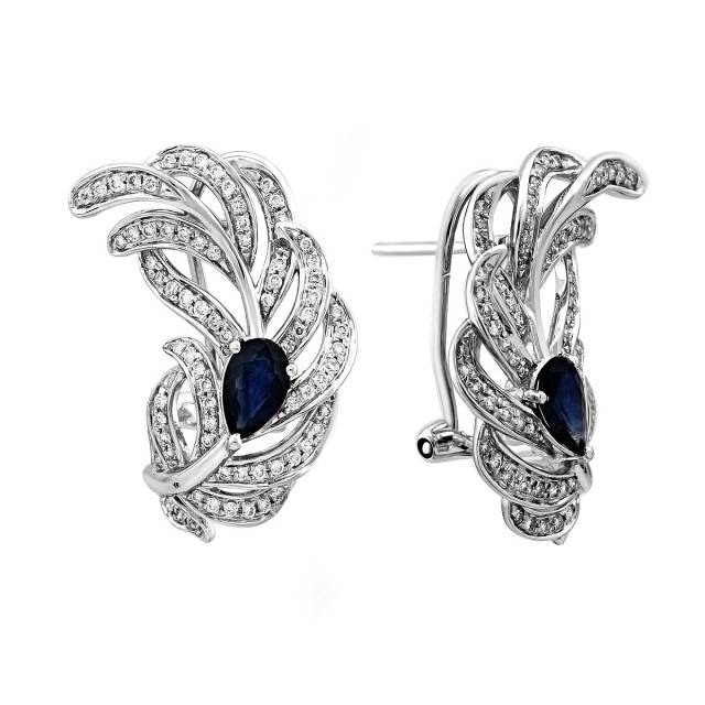 Серьги из белого золота с бриллиантами и сапфирами (025932)