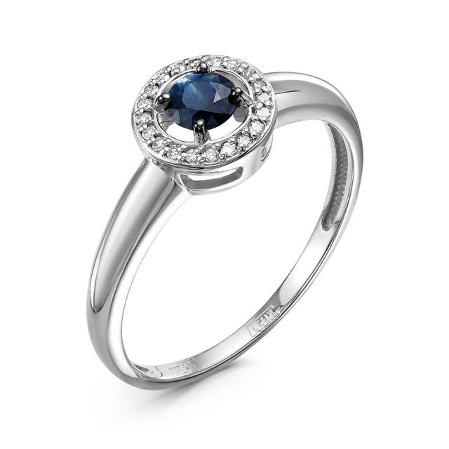 Кольцо из белого золота с сапфиром и бриллиантами (060466)