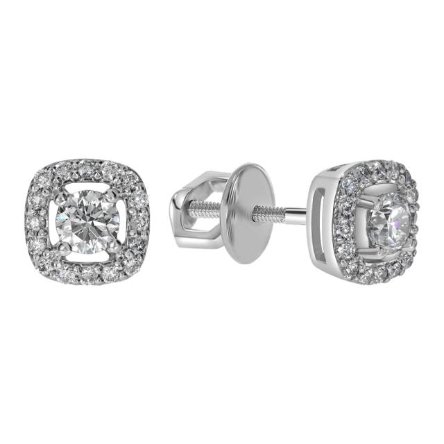 Серьги пусеты из белого золота с бриллиантами  (061631)