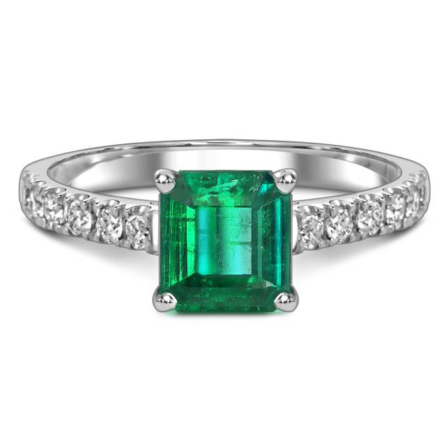 Кольцо из белого золота с бриллиантами и изумрудом (059400)