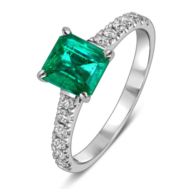 Кольцо из белого золота с бриллиантами и изумрудом (059400)