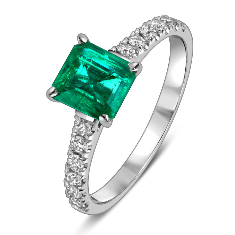 Кольцо из белого золота с бриллиантами и изумрудом (059400)