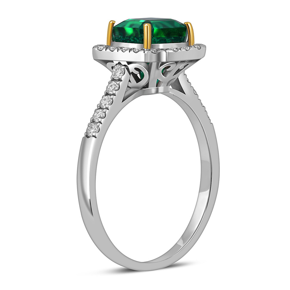 Кольцо из белого золота с бриллиантами и изумрудом (055072)