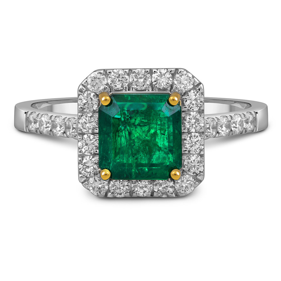 Кольцо из белого золота с бриллиантами и изумрудом (055072)