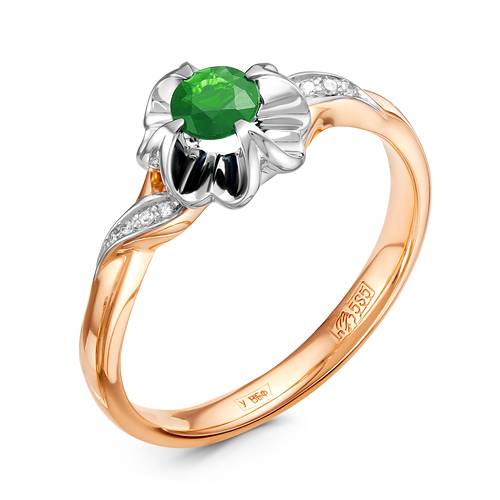 Кольцо из комбинированного золота с бриллиантами и изумрудом (043807)