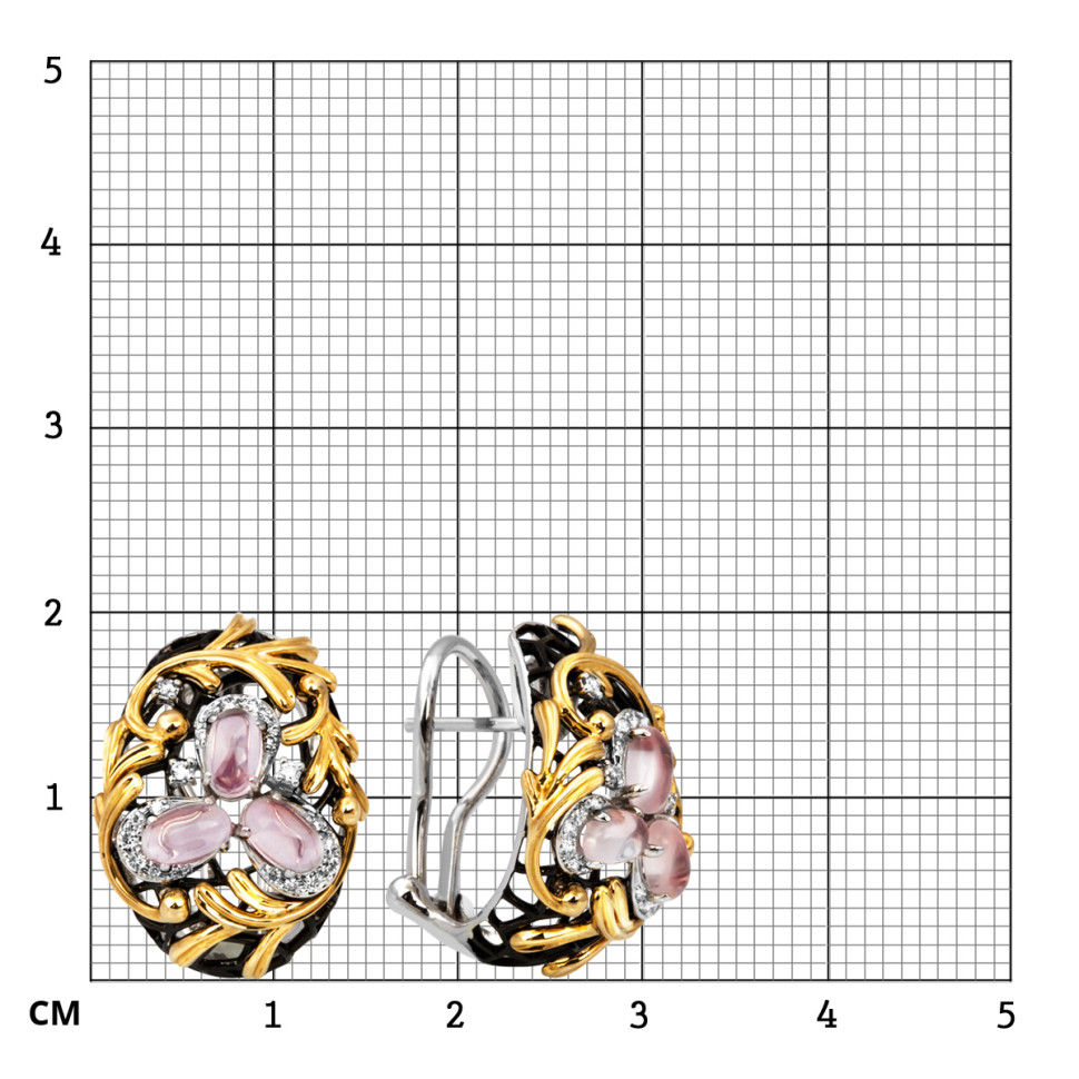 Серьги из белого золота с бриллиантами и розовыми кварцами (011062)