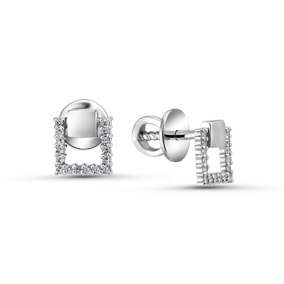 Серьги пусеты из белого золота с бриллиантами (061741)