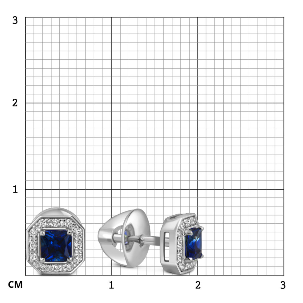 Серьги пусеты из платины с бриллиантами и сапфирами (054332)