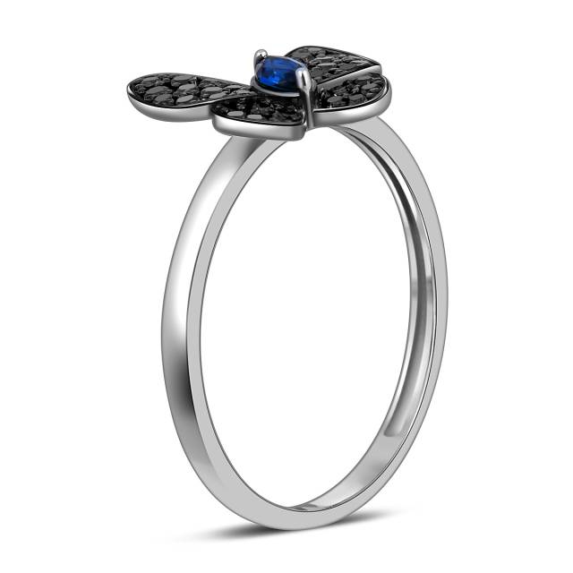 Кольцо из белого золота с чёрными бриллиантами и сарфиром (059598)