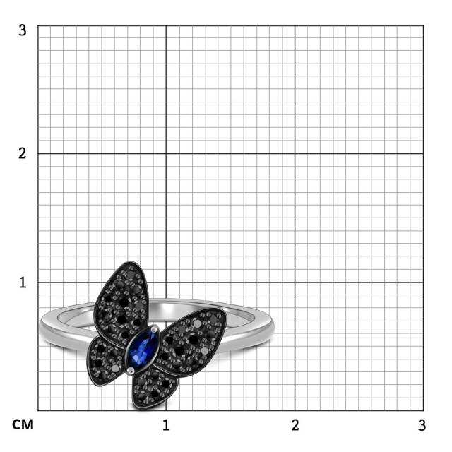 Кольцо из белого золота с чёрными бриллиантами и сарфиром (059598)