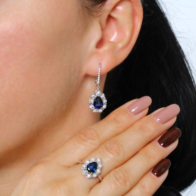 Серьги из белого золота с бриллиантами и сапфирами (039851)