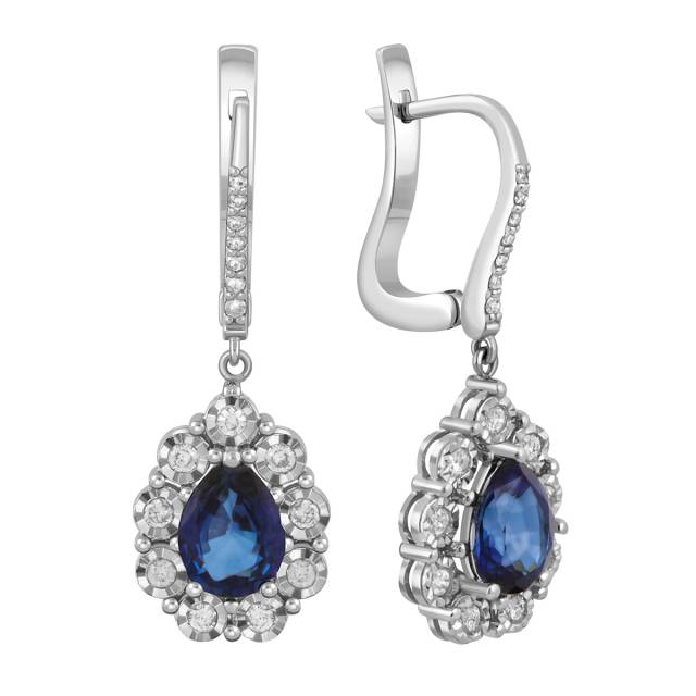 Серьги из белого золота с бриллиантами и сапфирами (039851)
