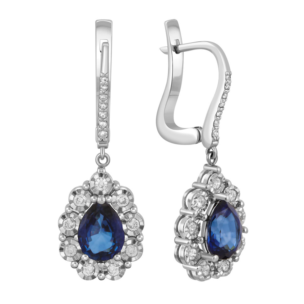 Серьги из белого золота с бриллиантами и сапфирами (039851)