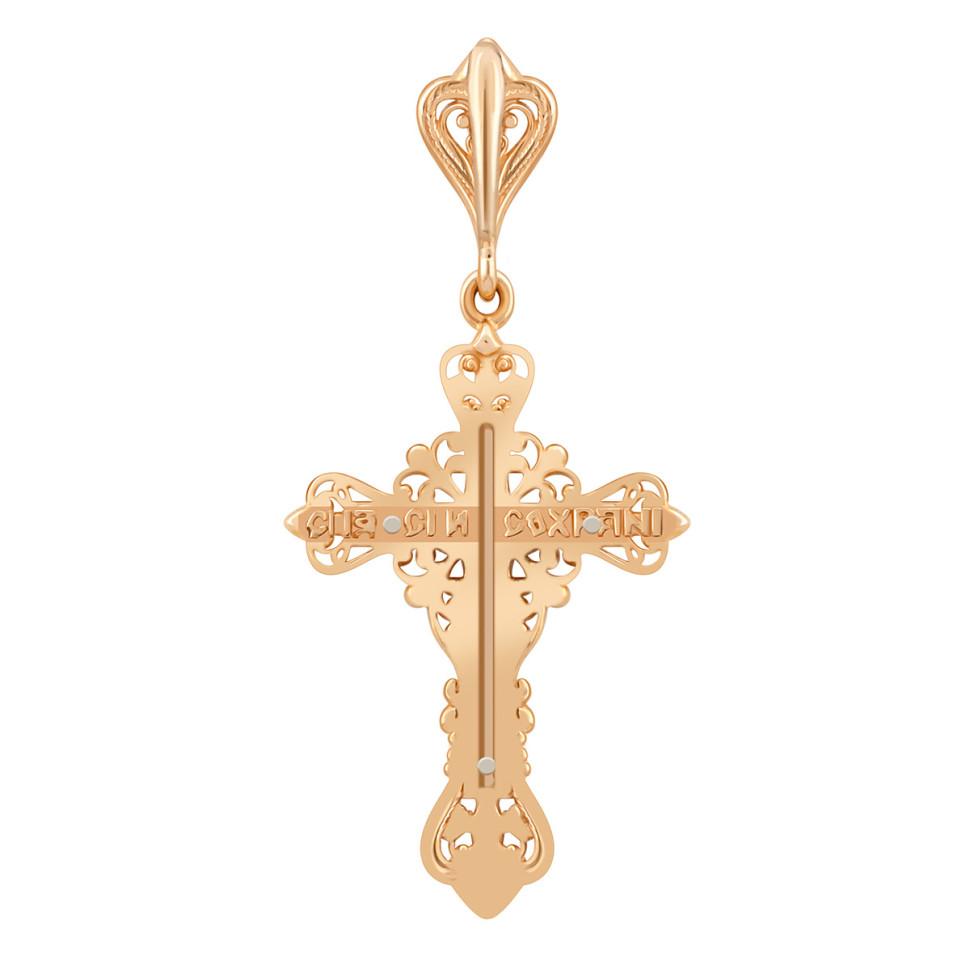 Кулон крест из красного золота с эмалью (038566)