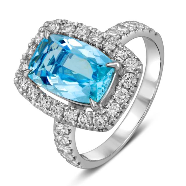 Кольцо из белого золота с бриллиантами и аквамарином (058660)
