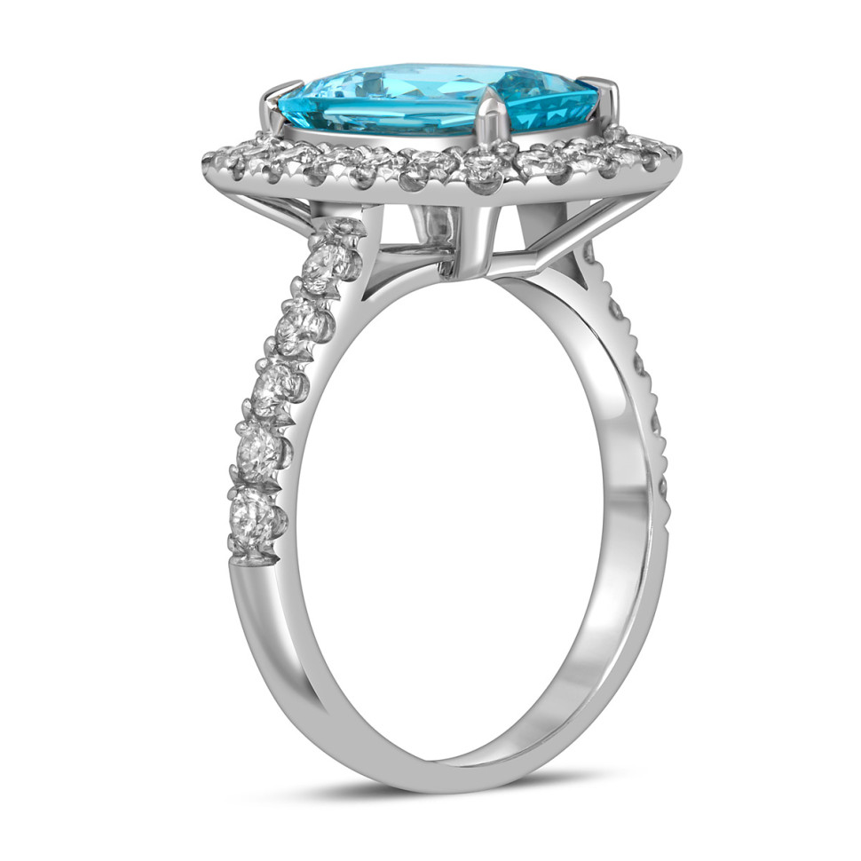 Кольцо из белого золота с бриллиантами и аквамарином (058660)