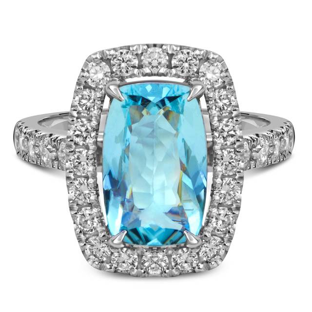 Кольцо из белого золота с бриллиантами и аквамарином (058660)