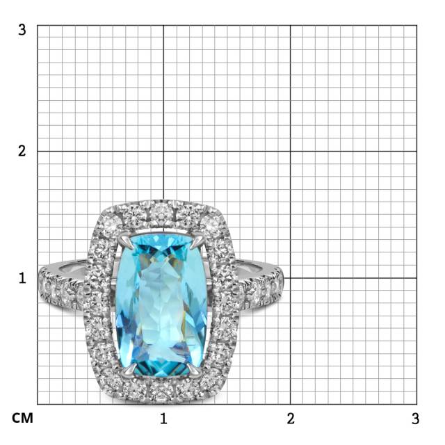 Кольцо из белого золота с бриллиантами и аквамарином (058660)