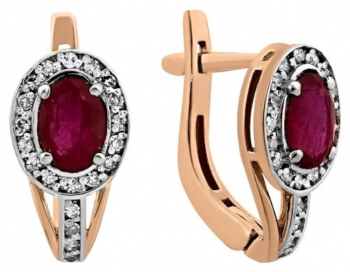 Серьги из красного золота с бриллиантами и рубинами