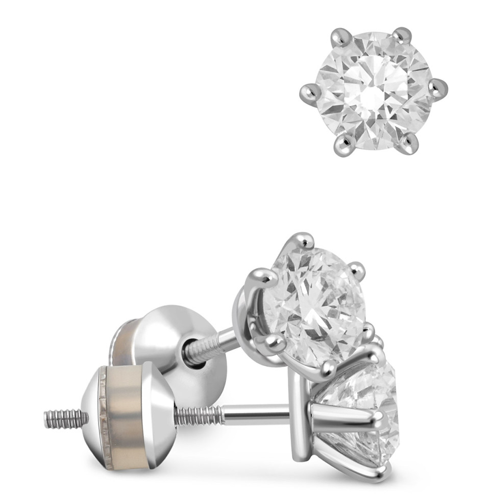 Серьги пусеты из белого золота с бриллиантами (035530)