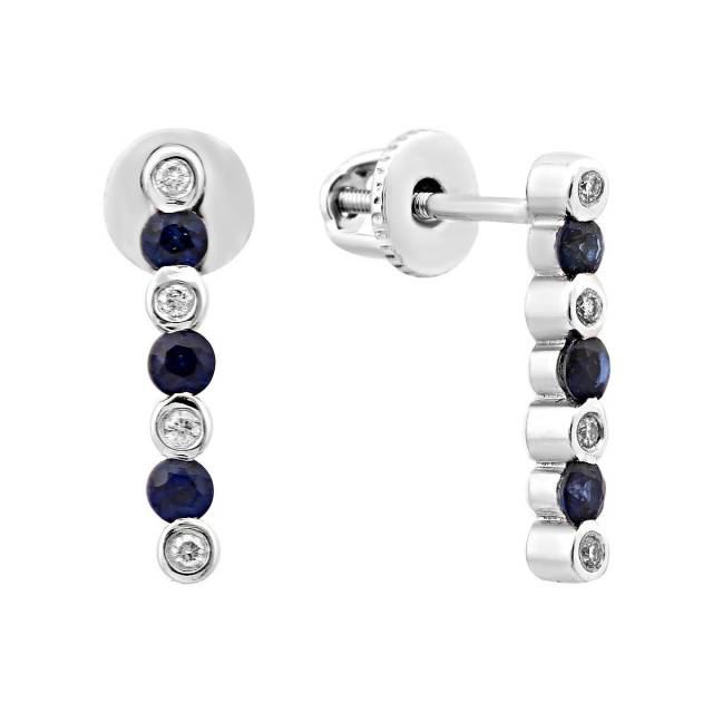 Серьги из белого золота с бриллиантами и сапфирами (018193)
